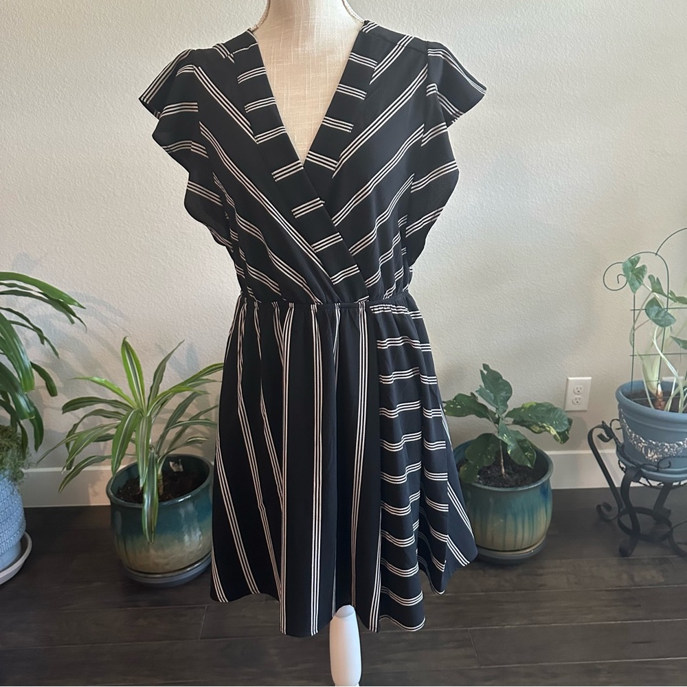 Monteau black and white striped dress twee whimsy size XL